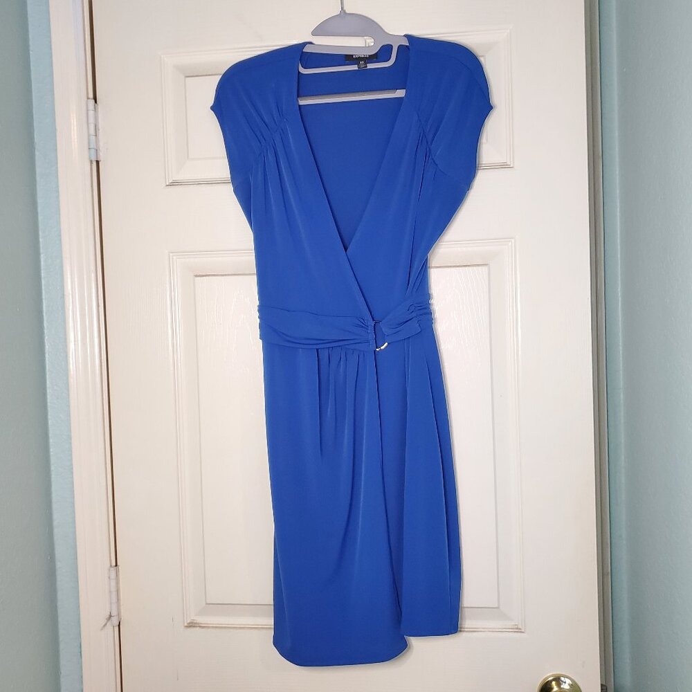 EXPRESS Faux Wrap Mini Blue Dress cap sleeves XS